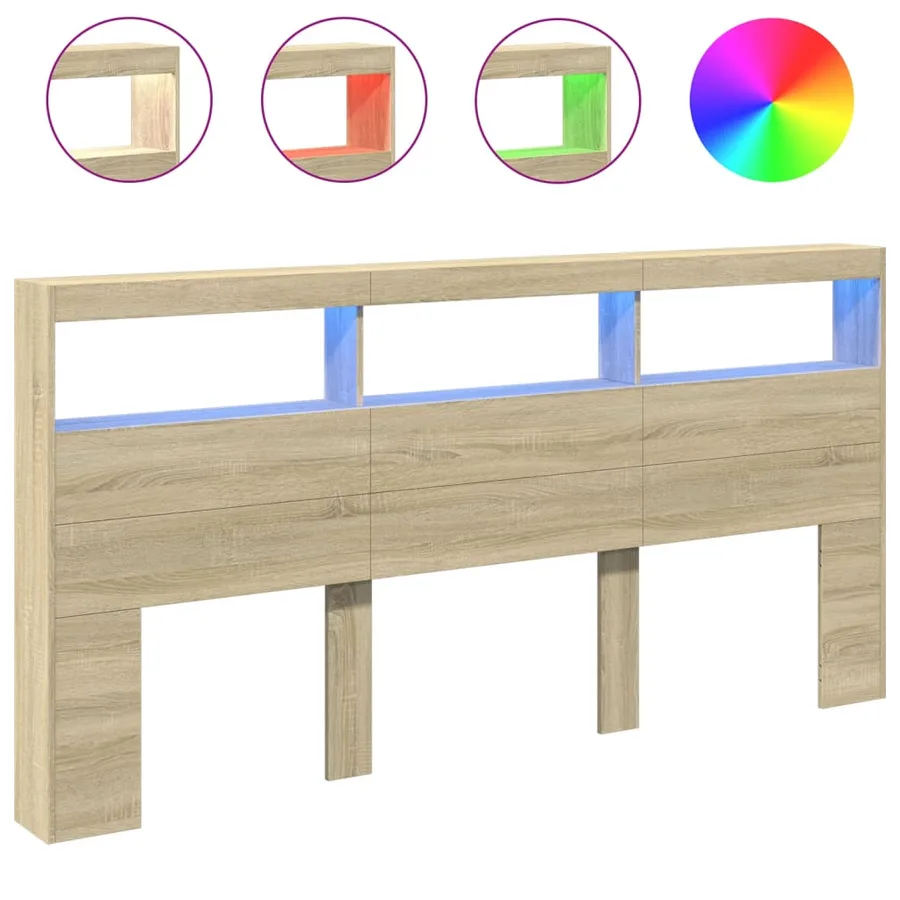 Armoire tête de lit avec LED chêne sonoma 200x17x102 cm - 2