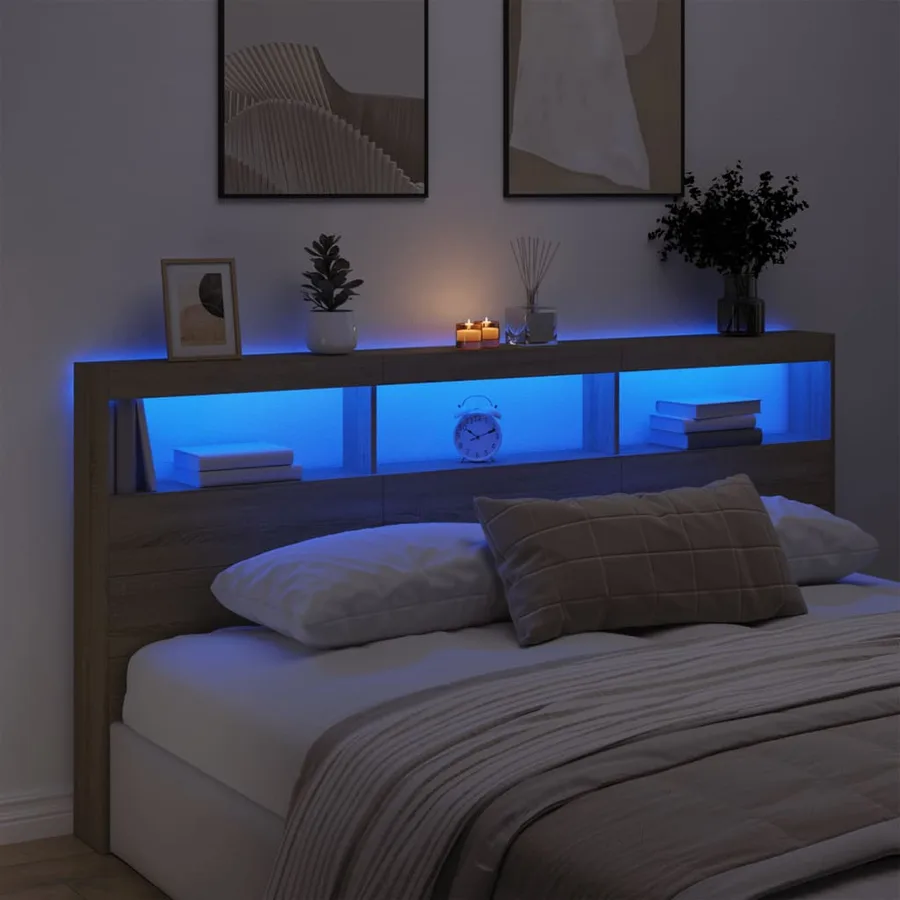 Armoire tête de lit avec LED chêne sonoma 200x17x102 cm - 4