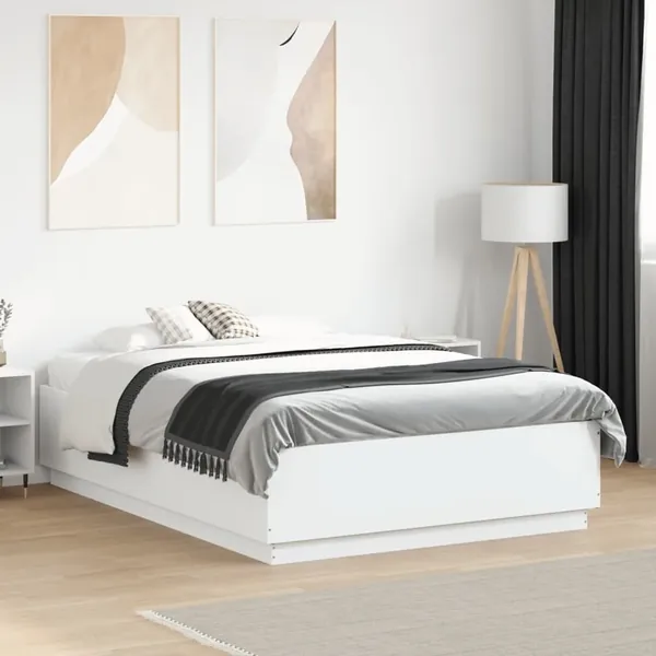 Cadre de lit avec LED sans matelas blanc 135x190 cm