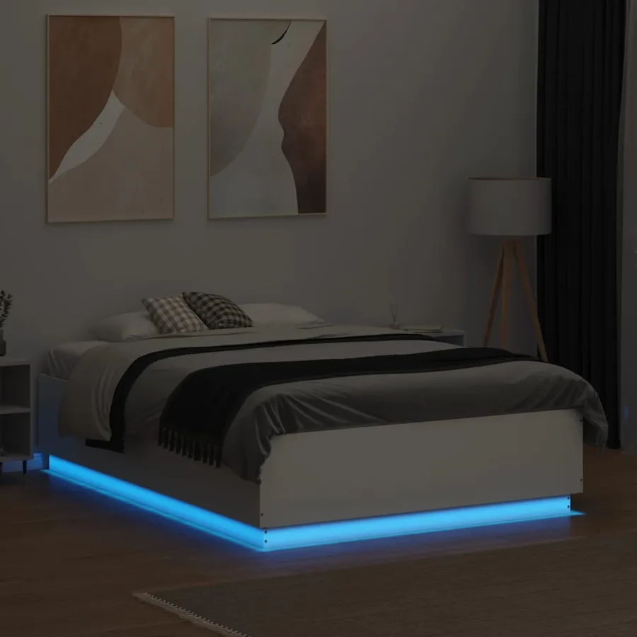 Cadre de lit avec LED sans matelas blanc 135x190 cm - 4