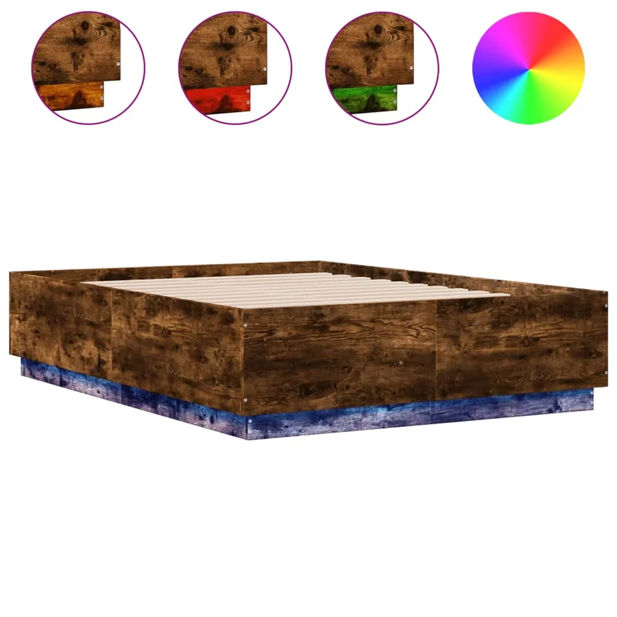 Cadre de lit avec LED sans matelas chêne fumé 135x190 cm - 2
