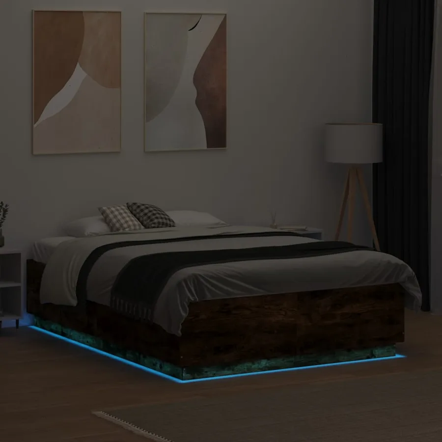Cadre de lit avec LED sans matelas chêne fumé 135x190 cm - 4