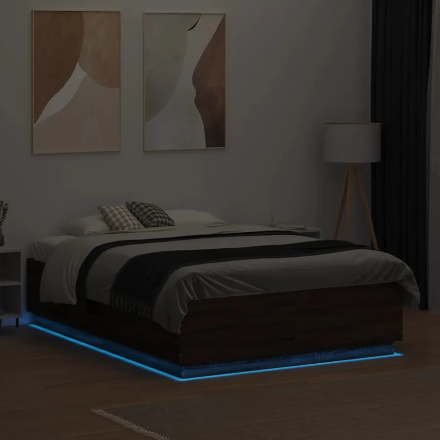 Cadre de lit avec LED sans matelas chêne marron 135x190 cm - 4