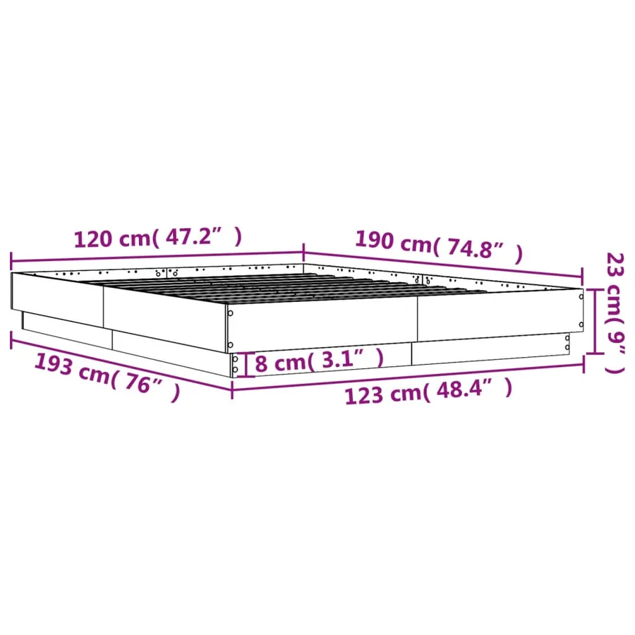 Cadre de lit sans matelas gris béton 120x190 cm - 9