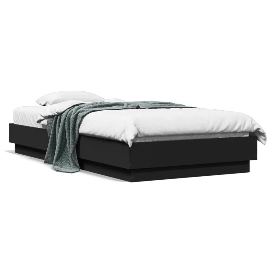 Cadre de lit sans matelas noir 75x190 cm bois ingénierie - 2