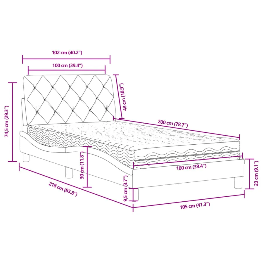 Lit avec matelas noir 100x200 cm velours - 11