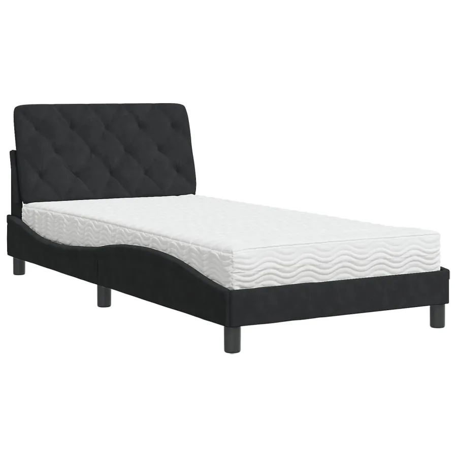 Lit avec matelas noir 100x200 cm velours - 2