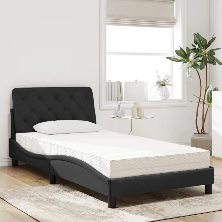 Lit avec matelas noir 100x200 cm velours - 3