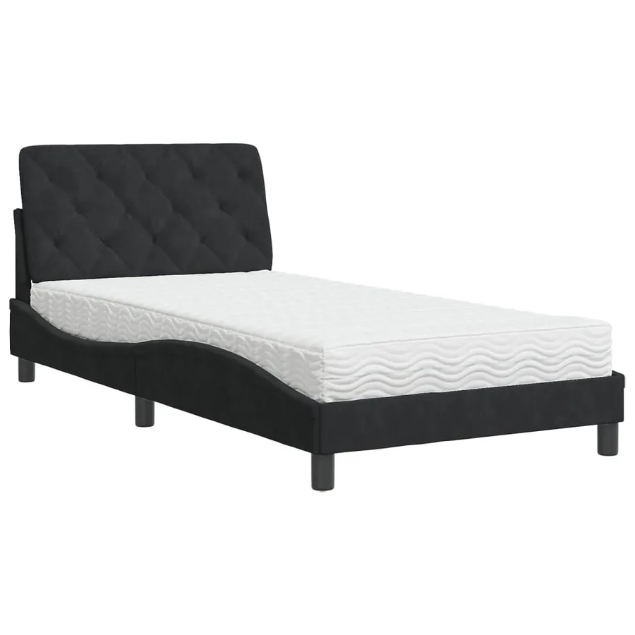 Lit avec matelas noir 100x200 cm velours - 4