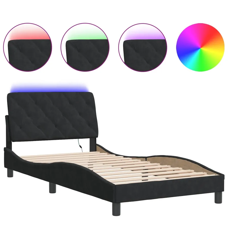 Cadre de lit avec LED sans matelas noir 100x200 cm velours - 2