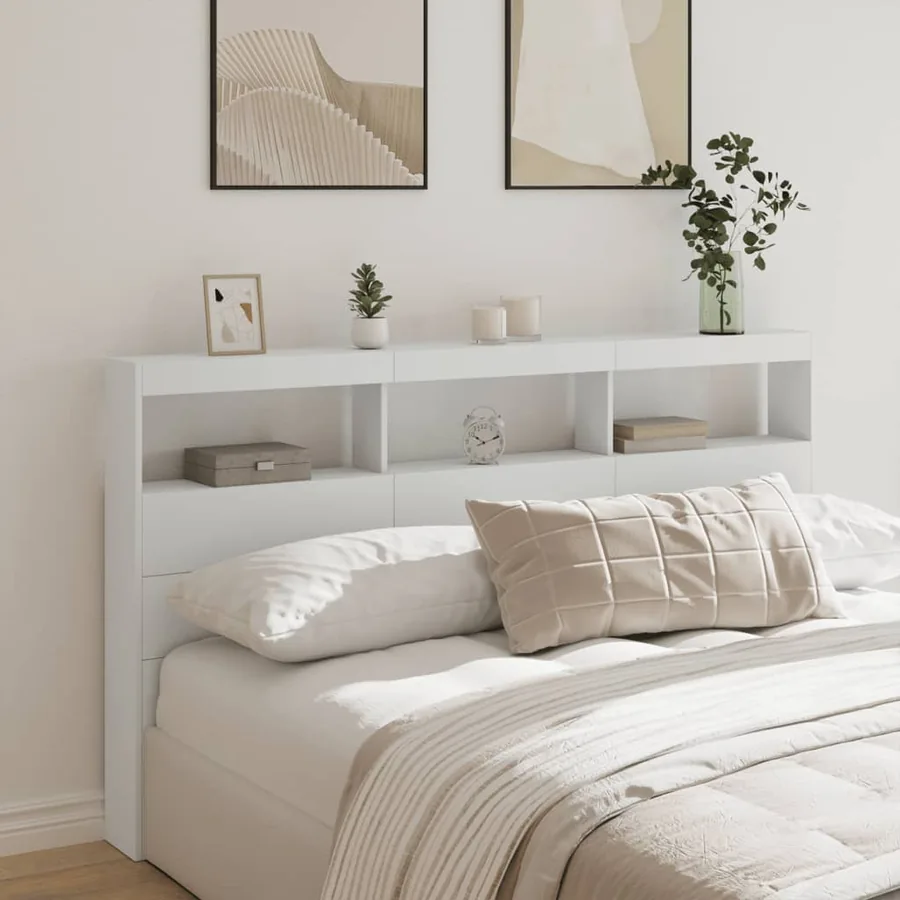 Armoire tête de lit avec LED blanc 180x17x102 cm