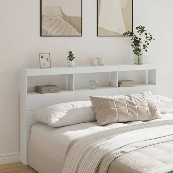 Armoire tête de lit avec LED blanc 180x17x102 cm