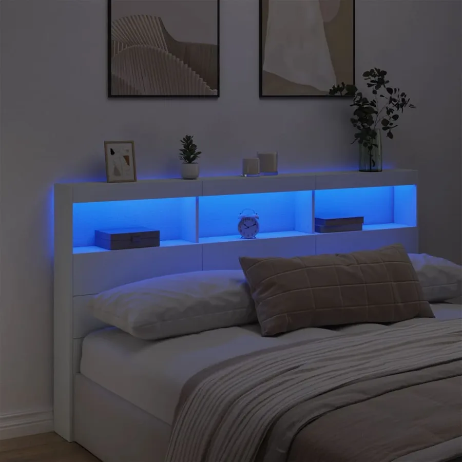 Armoire tête de lit avec LED blanc 180x17x102 cm - 4