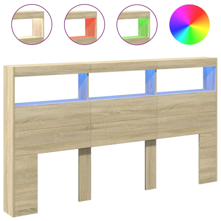 Armoire tête de lit avec LED chêne sonoma 180x17x102 cm - 2