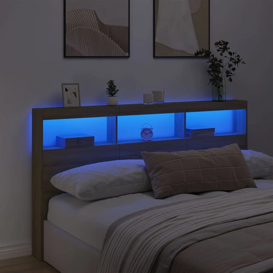 Armoire tête de lit avec LED chêne sonoma 180x17x102 cm - 4
