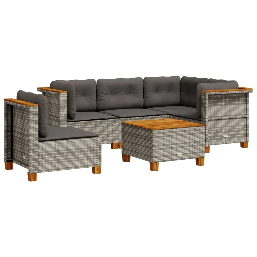 Salon de jardin 6 pcs avec coussins gris résine tressée - 2