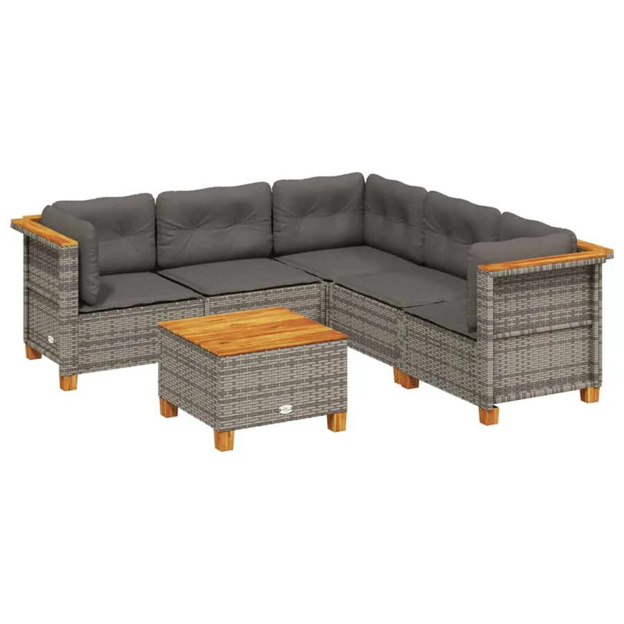 Salon de jardin 6 pcs avec coussins gris résine tressée - 2