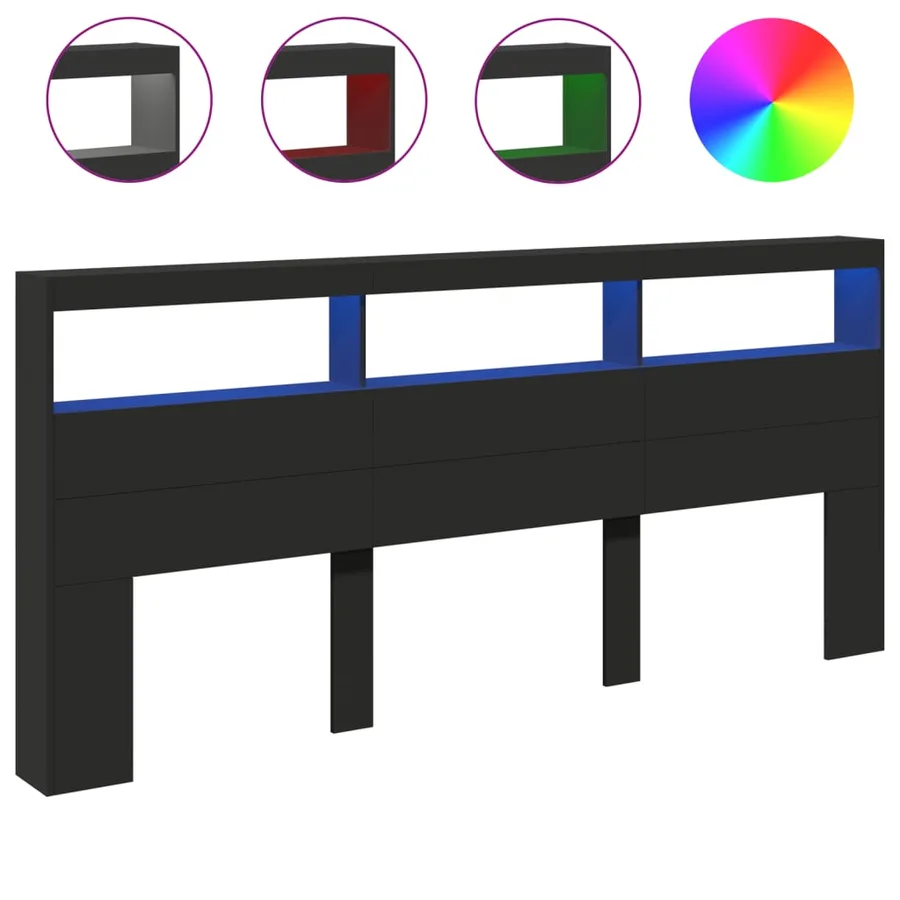 Armoire tête de lit avec LED noir 220x17x102 cm - 2