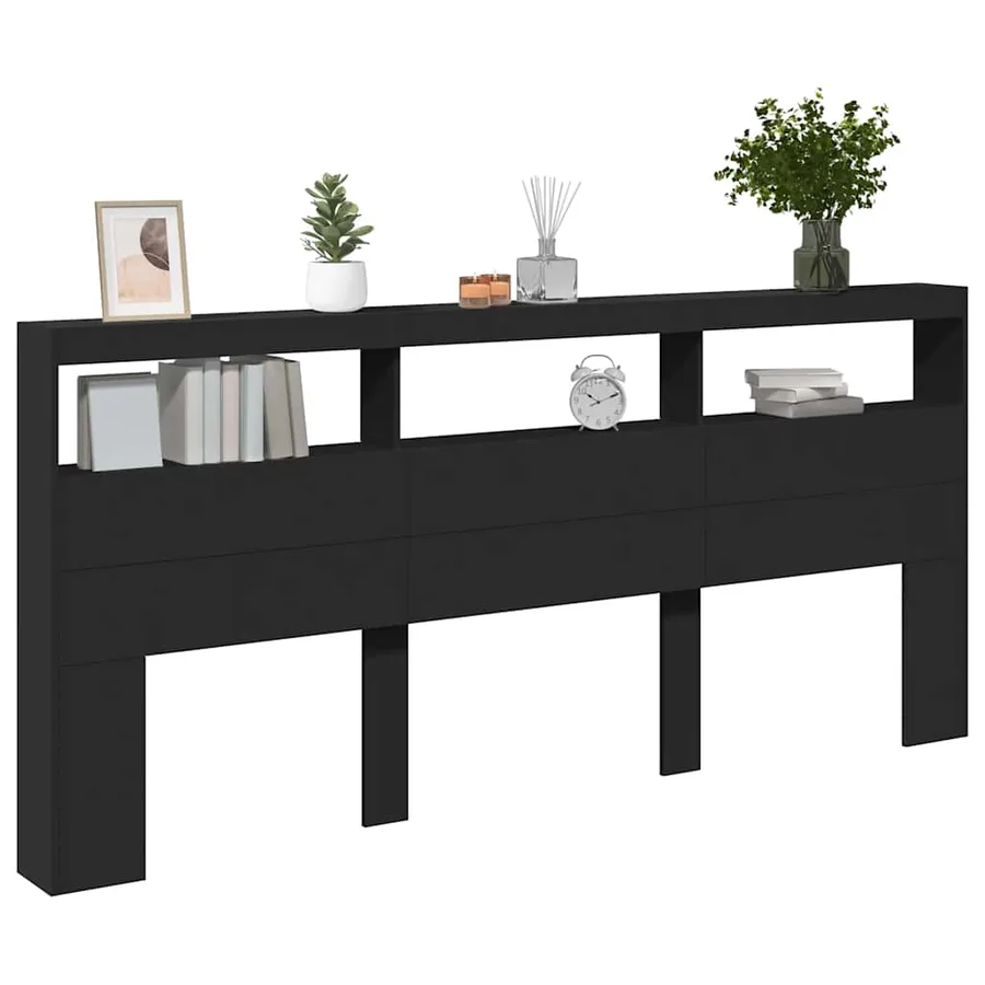 Armoire tête de lit avec LED noir 220x17x102 cm - 5