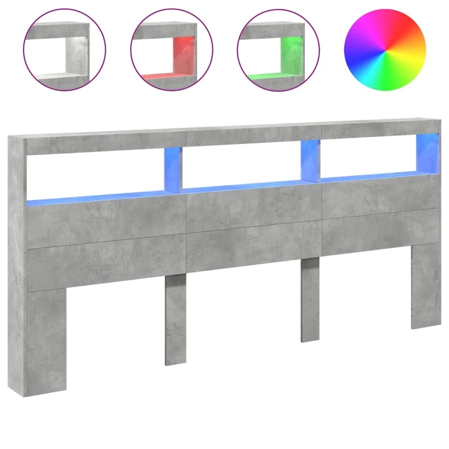 Armoire tête de lit avec LED gris béton 220x17x102 cm - 2