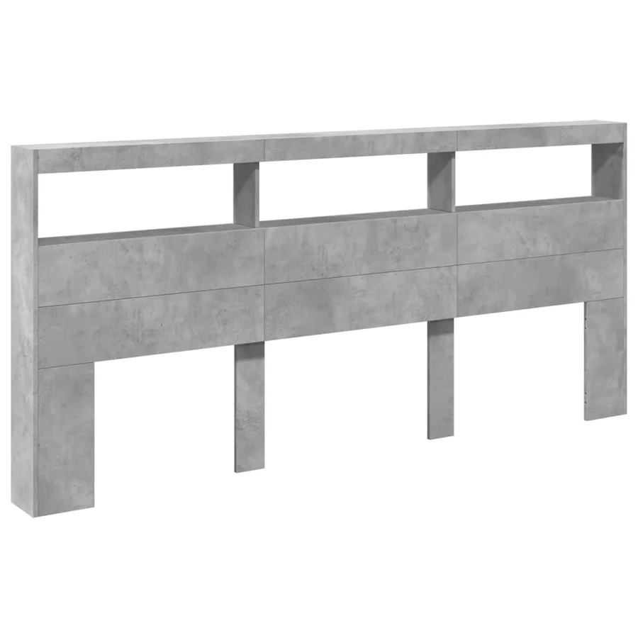 Armoire tête de lit avec LED gris béton 220x17x102 cm - 3
