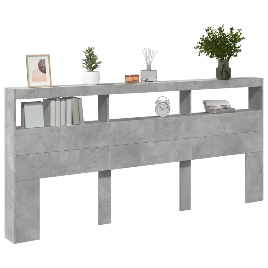 Armoire tête de lit avec LED gris béton 220x17x102 cm - 5