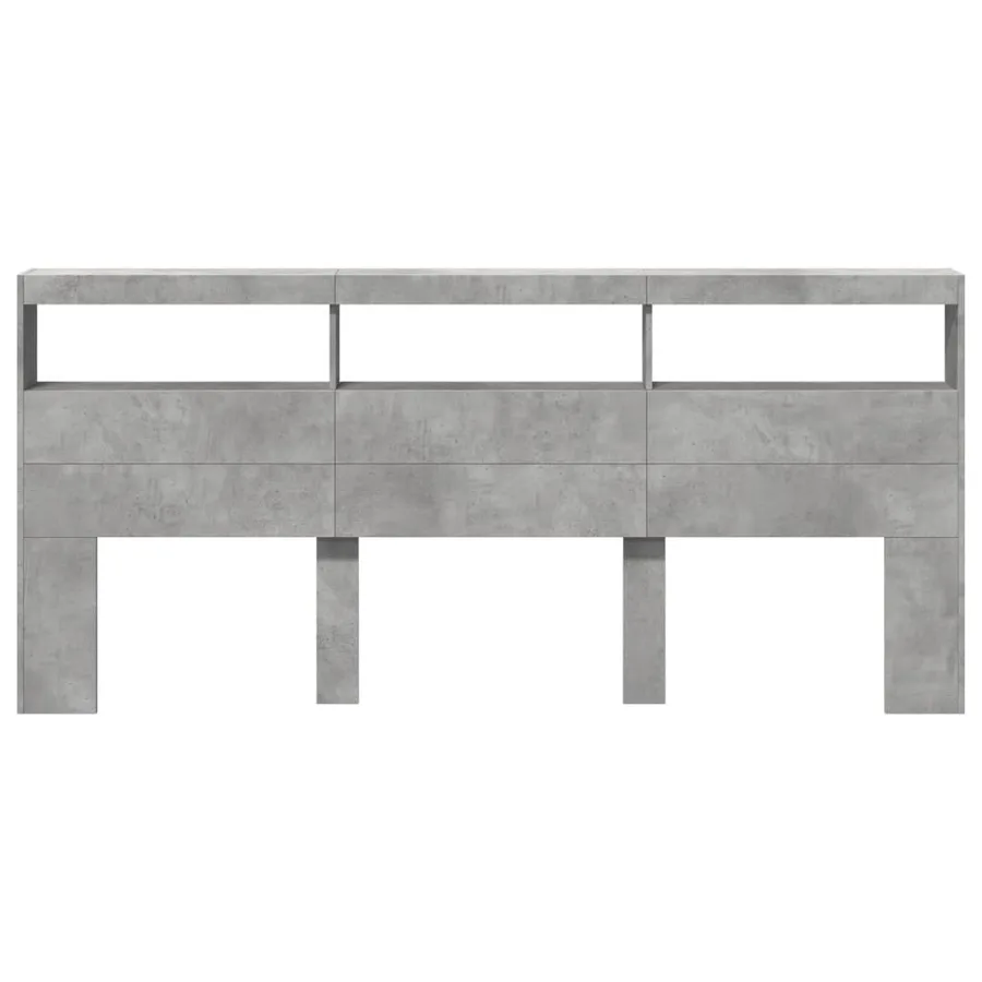 Armoire tête de lit avec LED gris béton 220x17x102 cm - 6