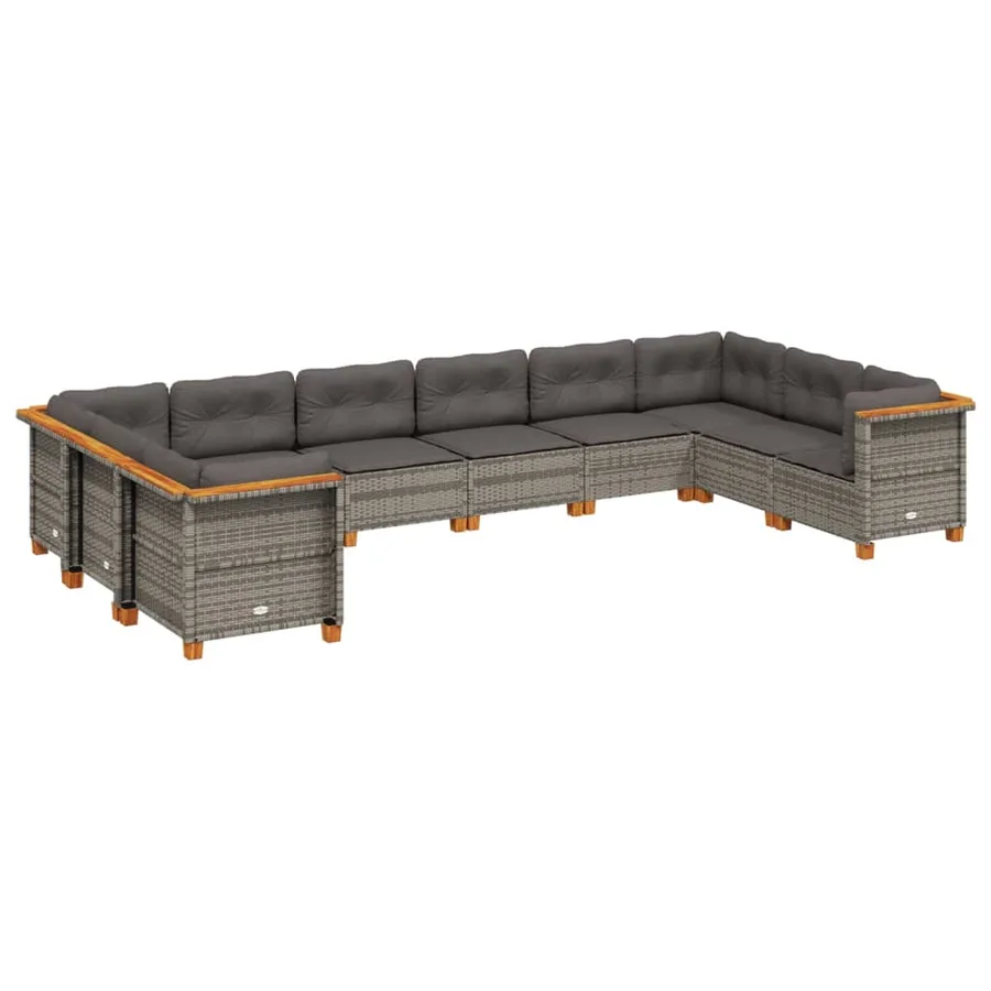 Salon de jardin avec coussins 10 pcs gris résine tressée - 2