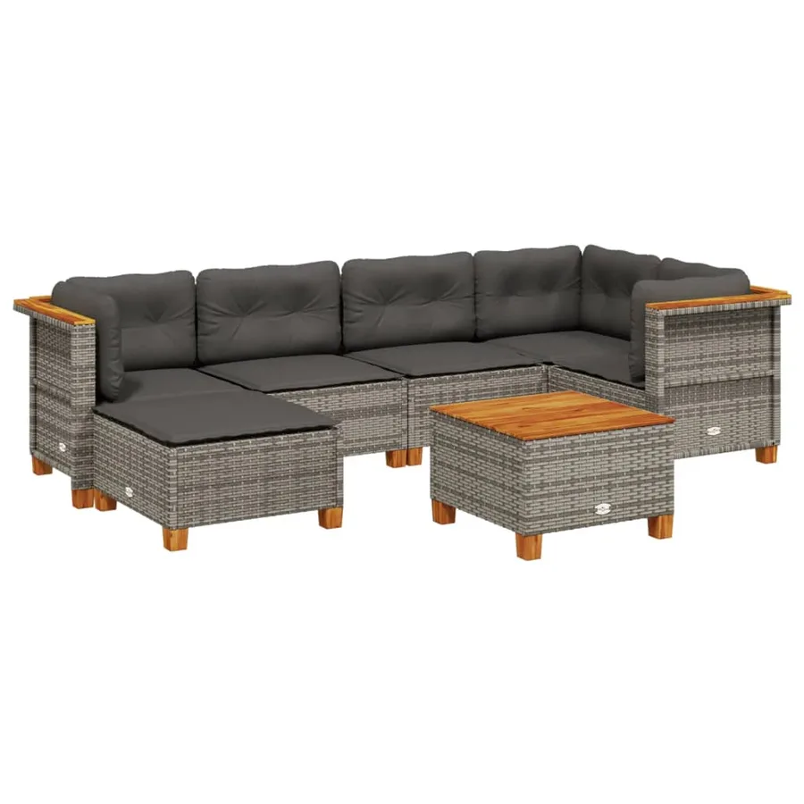 Salon de jardin avec coussins 7 pcs gris résine tressée - 2