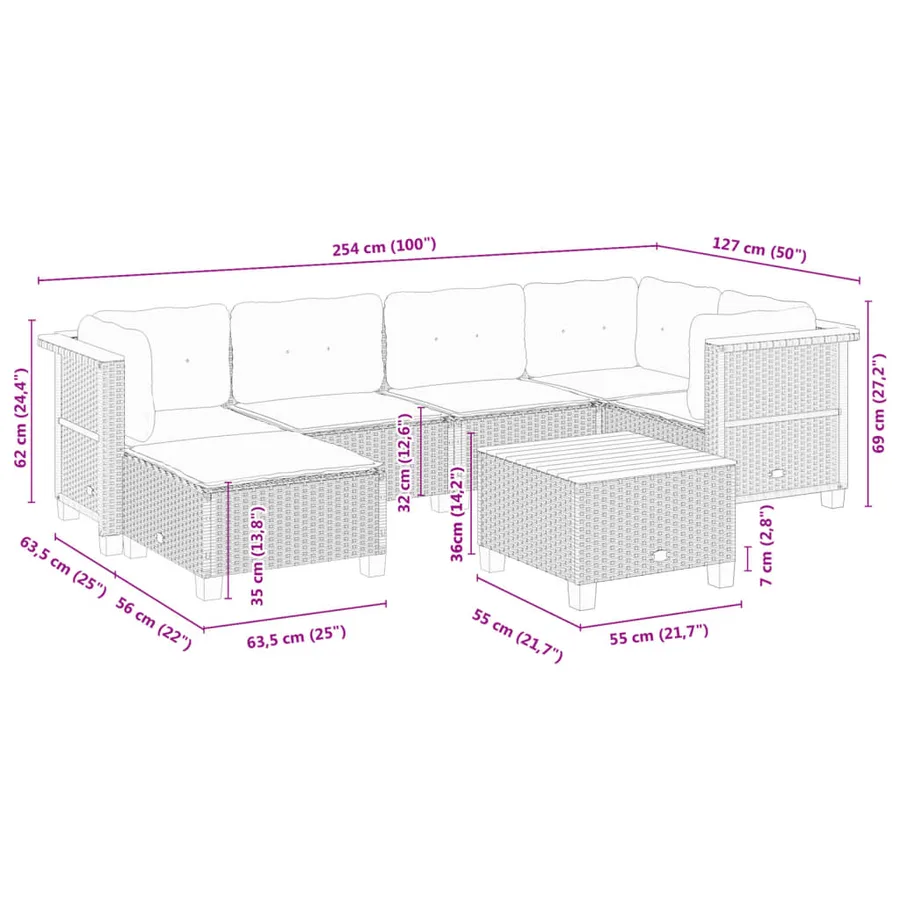 Salon de jardin avec coussins 7 pcs gris résine tressée - 9
