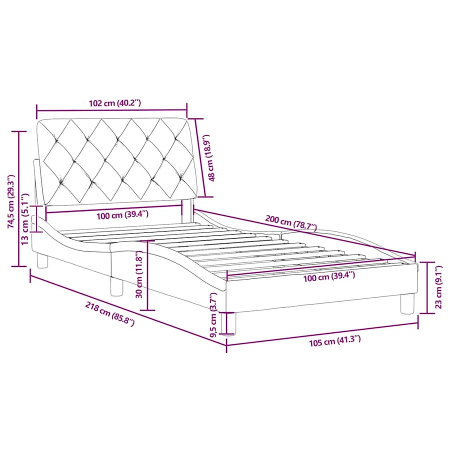 Cadre de lit sans matelas gris clair 100x200 cm velours - 12