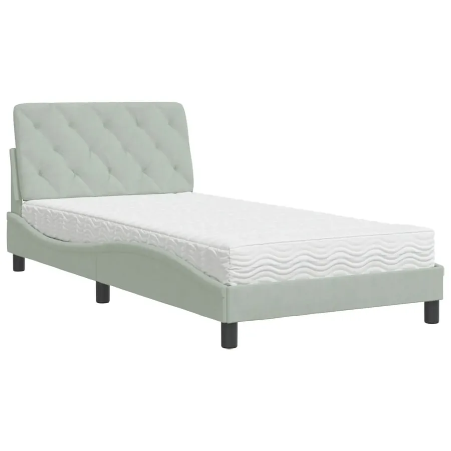 Lit avec matelas gris clair 100x200 cm velours - 2