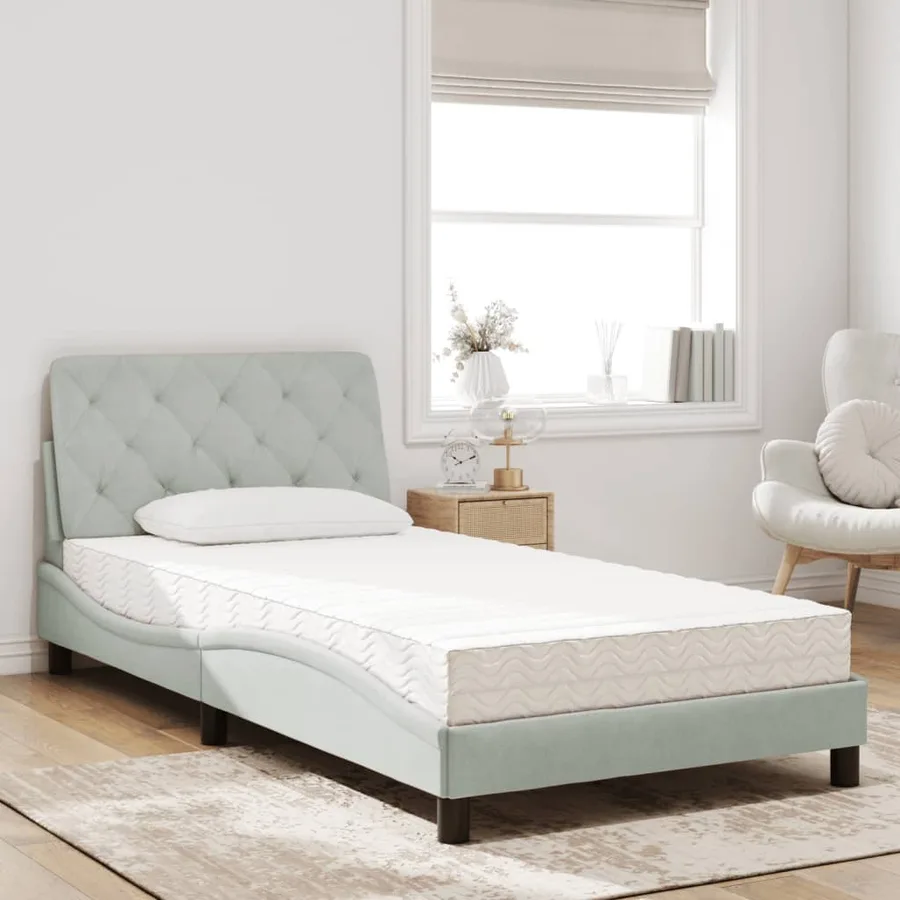 Lit avec matelas gris clair 100x200 cm velours - 3