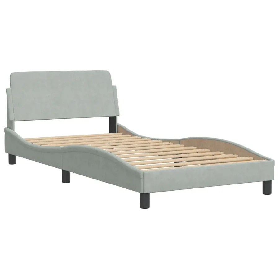 Lit avec matelas gris clair 100x200 cm velours - 4