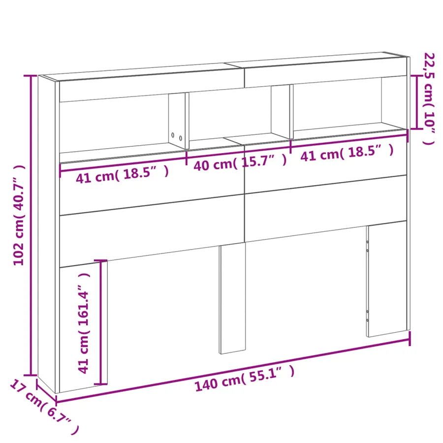 Armoire tête de lit avec LED blanc 140x17x102 cm - 14
