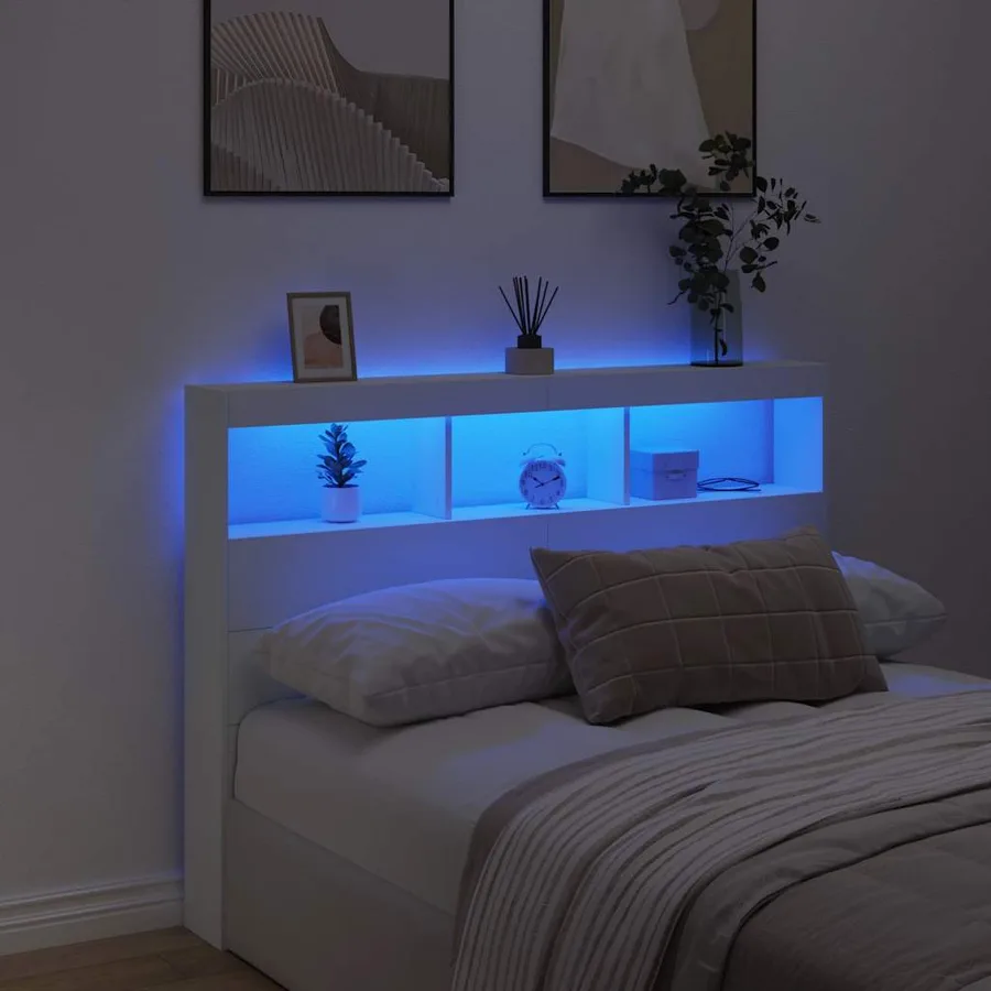 Armoire tête de lit avec LED blanc 140x17x102 cm - 4