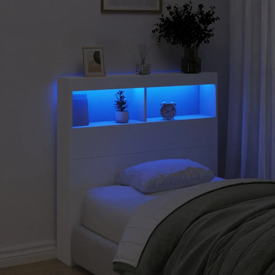 Armoire tête de lit avec LED blanc 100x17x102 cm - 4