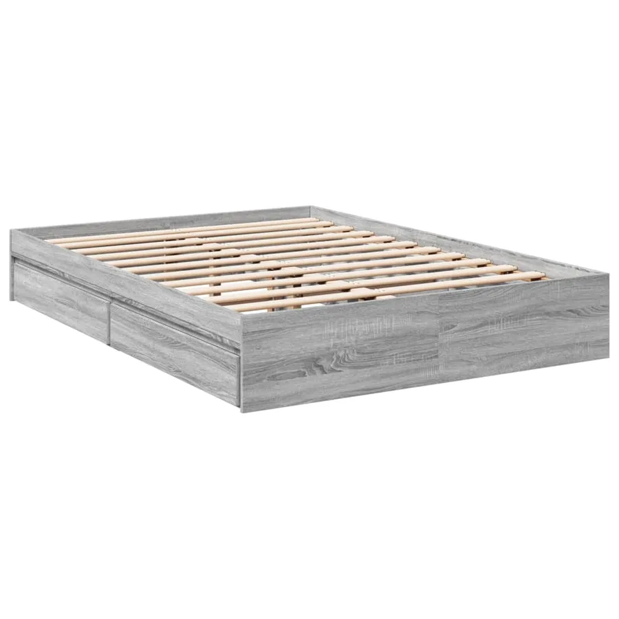 Cadre de lit avec tiroirs sans matelas sonoma gris 140x200 cm - 3