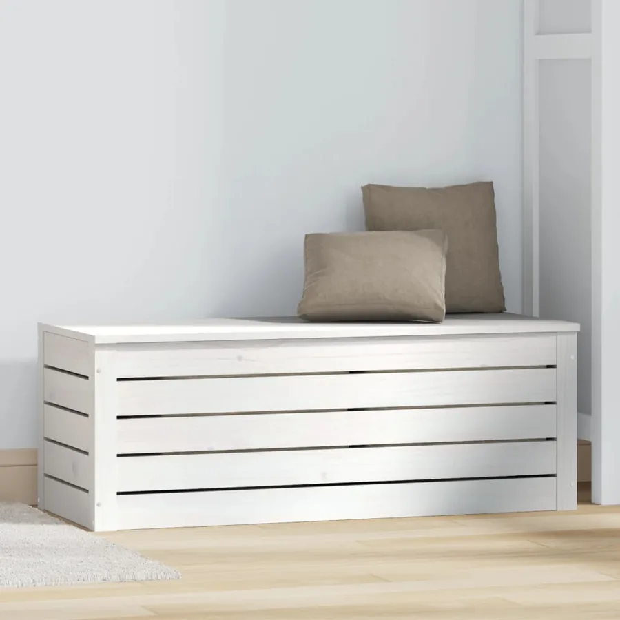 Boîte de rangement Blanc 89x36,5x33 cm Bois massif de pin - 3