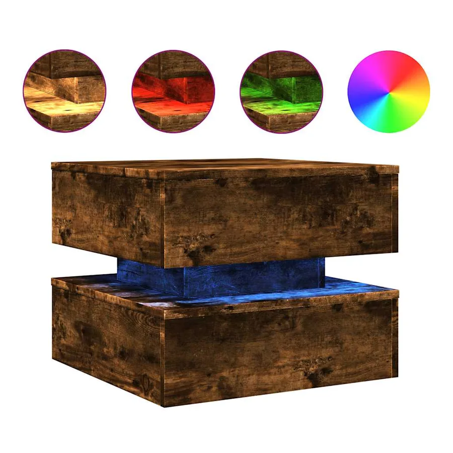 Table basse avec lumières LED chêne fumé 50x50x40 cm - 2
