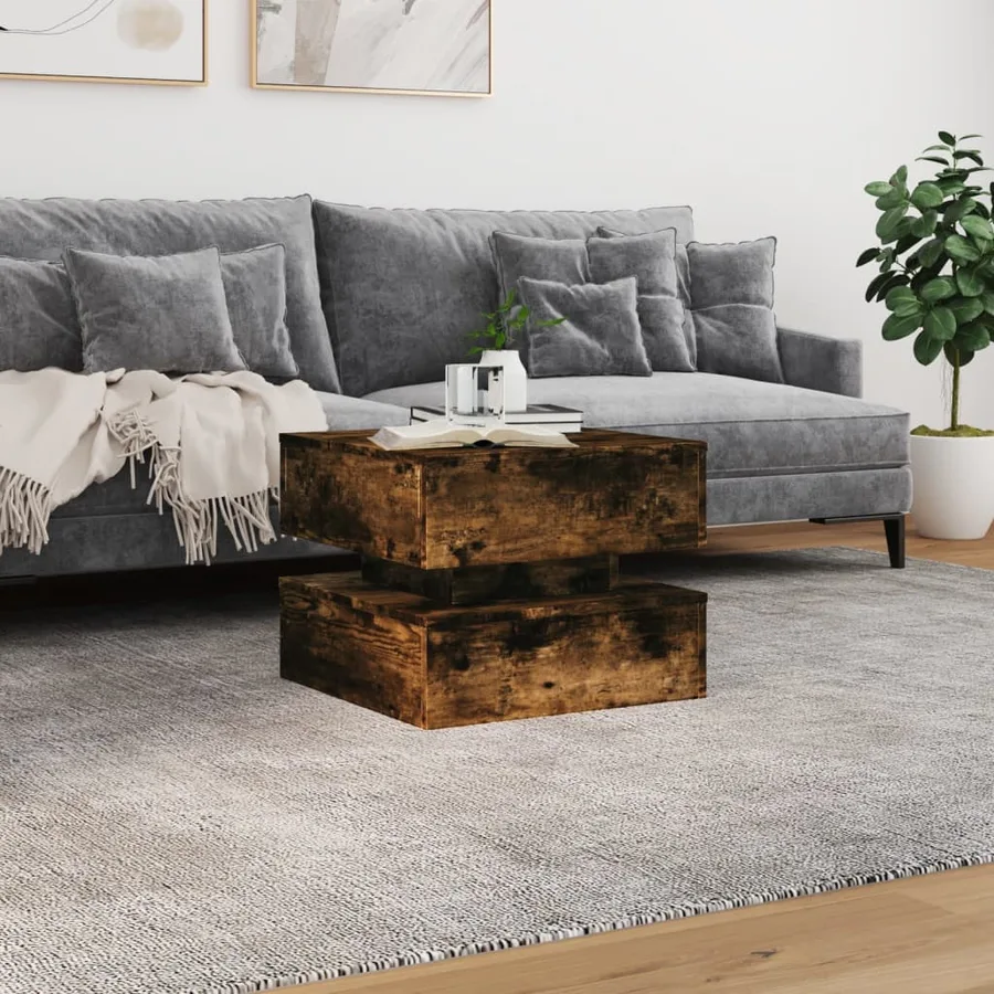Table basse avec lumières LED chêne fumé 50x50x40 cm - 4