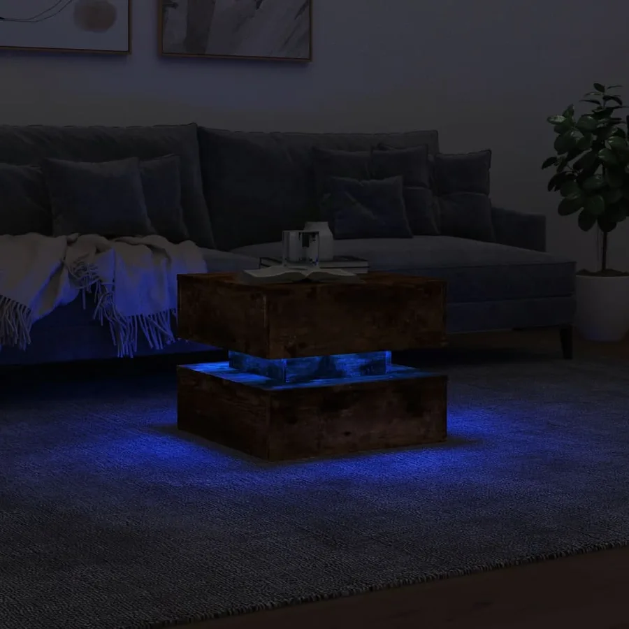 Table basse avec lumières LED chêne fumé 50x50x40 cm - 5