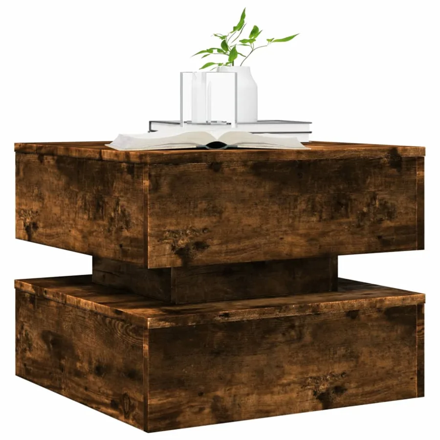 Table basse avec lumières LED chêne fumé 50x50x40 cm - 6