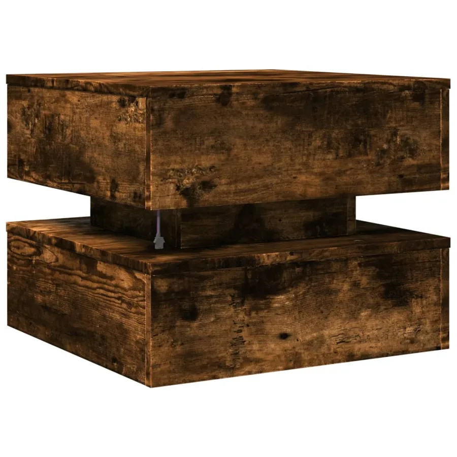 Table basse avec lumières LED chêne fumé 50x50x40 cm - 9