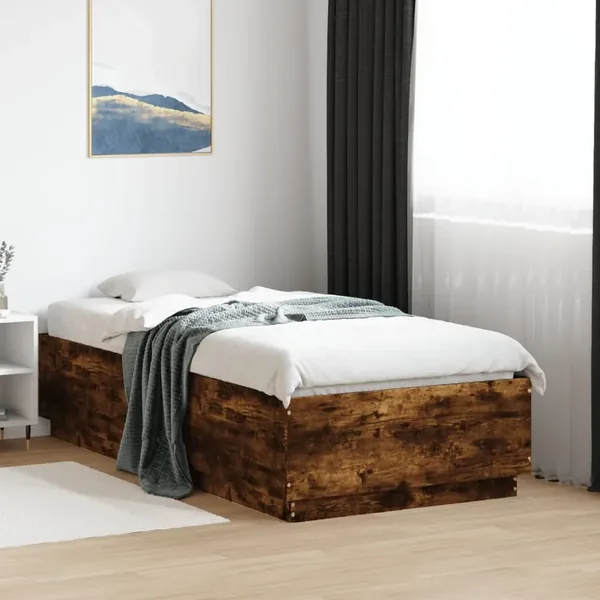 Cadre de lit sans matelas chêne fumé 75x190 cm