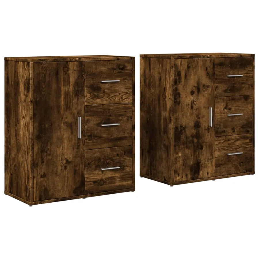Buffets 2 pcs chêne fumé 60x31x70 cm bois d'ingénierie - 2