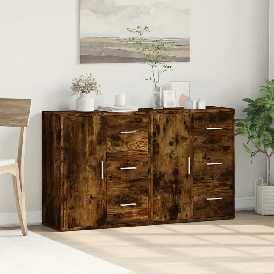 Buffets 2 pcs chêne fumé 60x31x70 cm bois d'ingénierie - 3