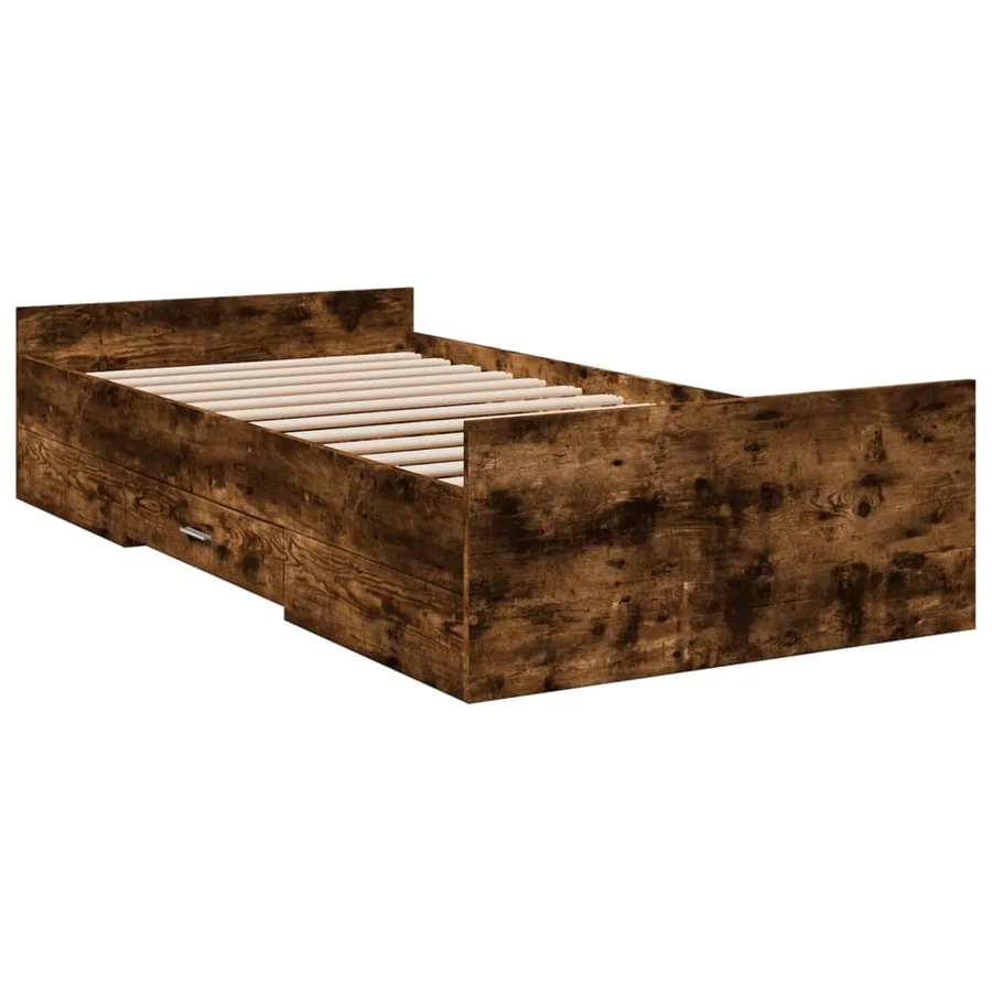 Cadre de lit avec tiroirs sans matelas chêne fumé 90x190 cm - 6