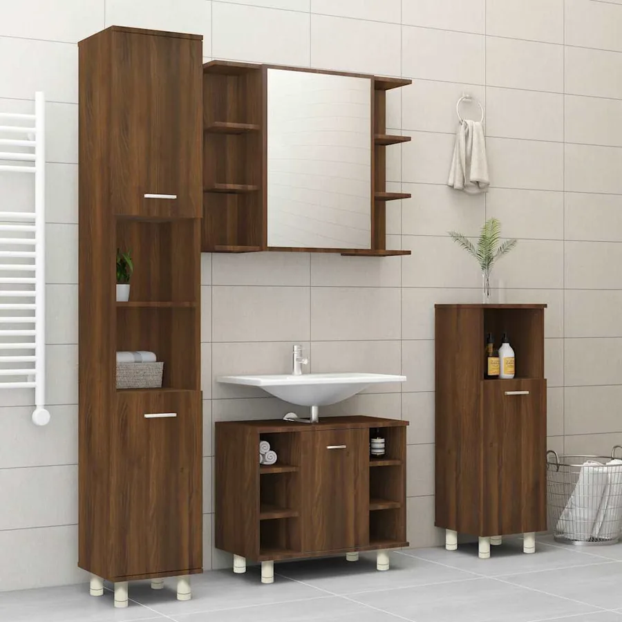 Armoire de bain Chêne marron 30x30x95 cm Bois d'ingénierie - 3