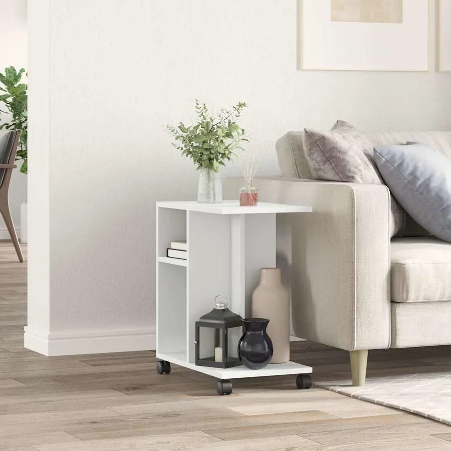 Table d'appoint avec roues blanc 50x30x55 cm bois d'ingénierie - 3